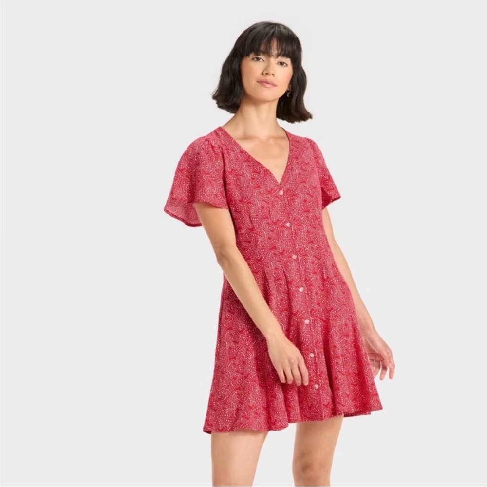 Universal Thread Red Star Paisley
Button Front Dress Women's Size XS